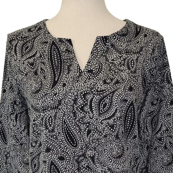 Craft & Barrow Navy Blue Paisley Split Neck 3/4 Sleeve Stretch Top Size L NWOT - Picture 5 of 6